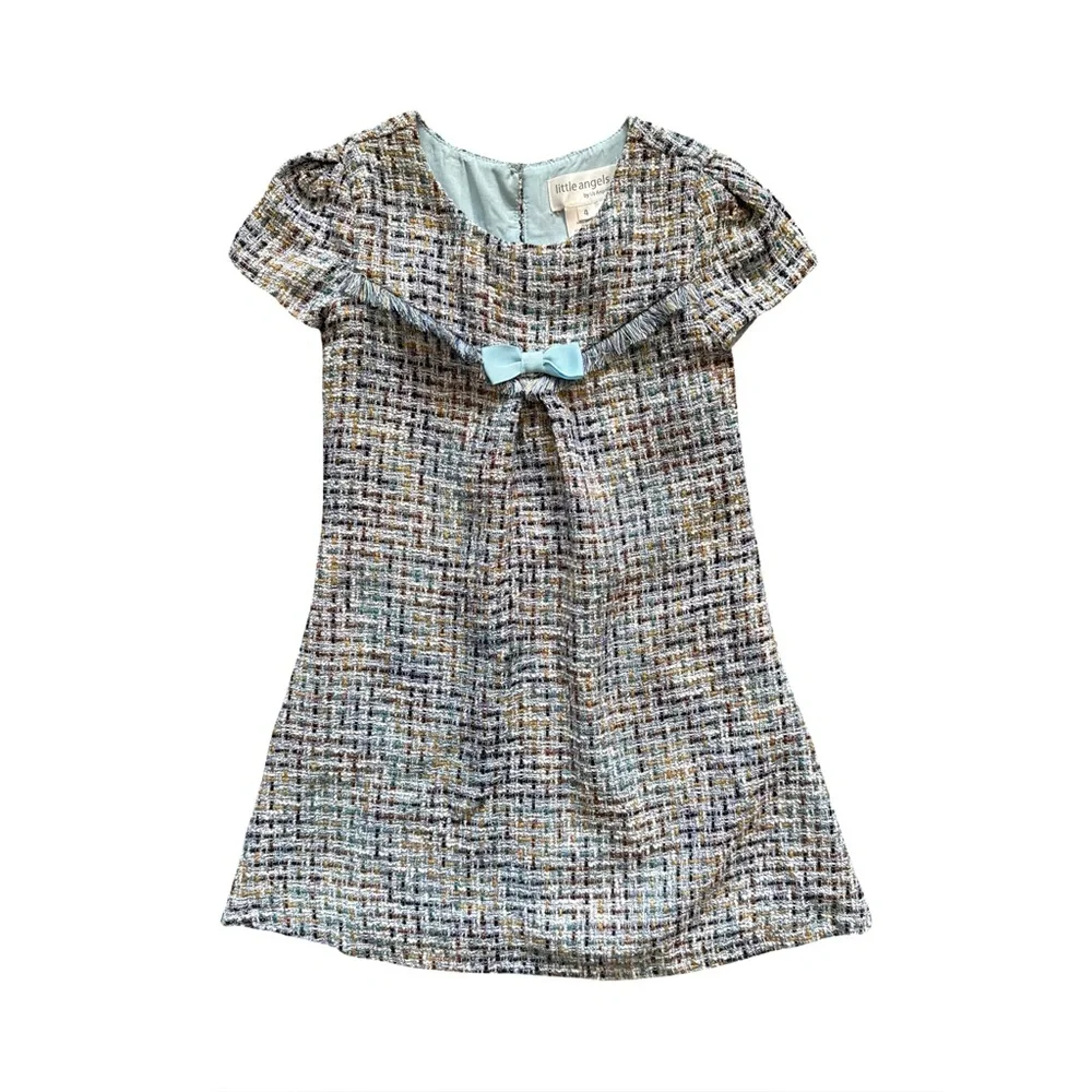 Little Angels Blue Bouclé Tweed Party Dress Girls Size 4‎